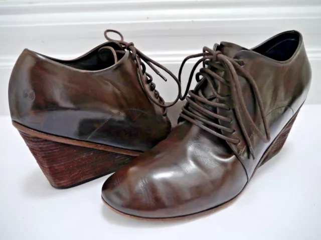 MARSELL $895 Pennolina dark brown leather lace-up oxford shoes wedge bootie 40.5