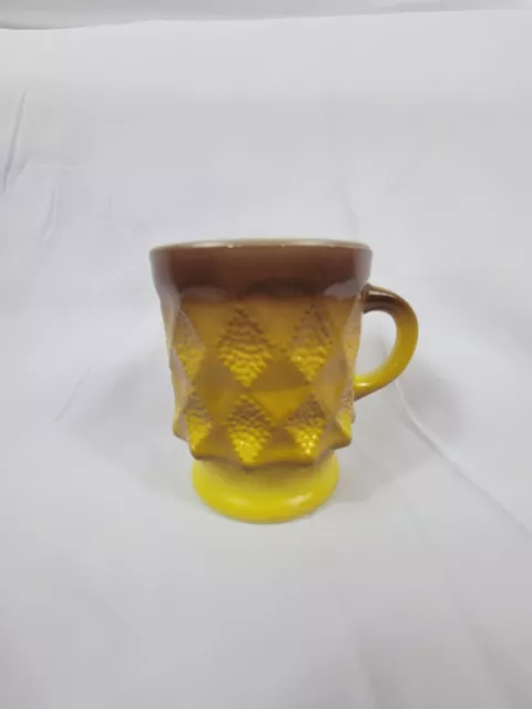Vintage Anchor Hocking Fire King Yellow Ombre Kimberly Diamond Coffee Mug Cup