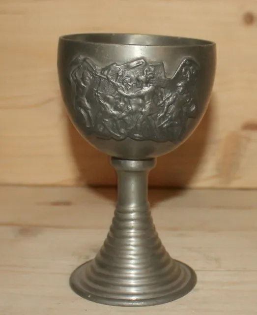 Vintage German hand made ornate pewter cup goblet mug