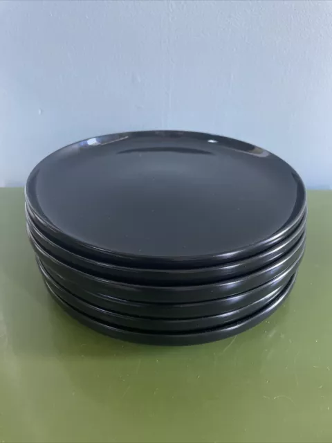 Set 6 CB2 Modern Black Salad Dessert Plates Glossy 8” Rare