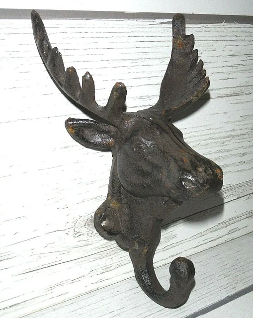 5 Rustic CAST IRON DEER Antler BUCK Elk Antlers WALL HOOK Towel Rack Coat Hooks
