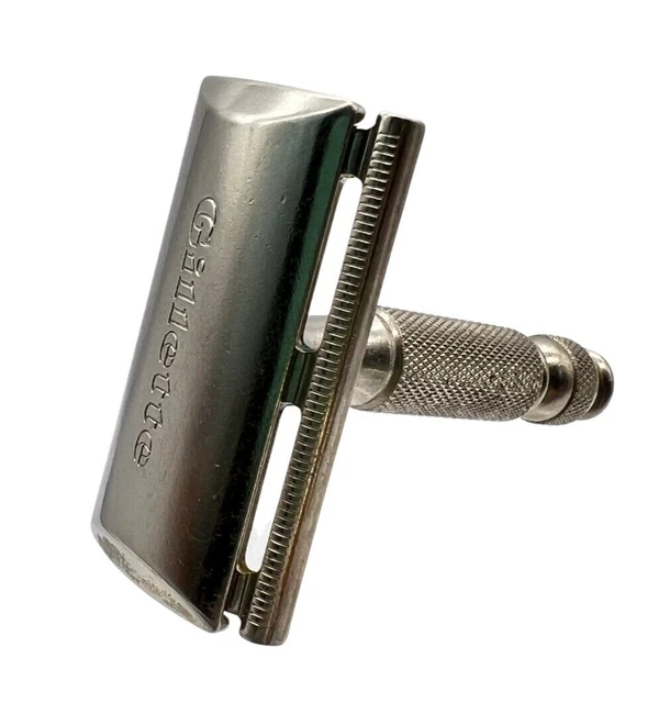 Gillette Tech L-1 Silver Double Edge Travel Safety Razor Short Handle Vint 1966