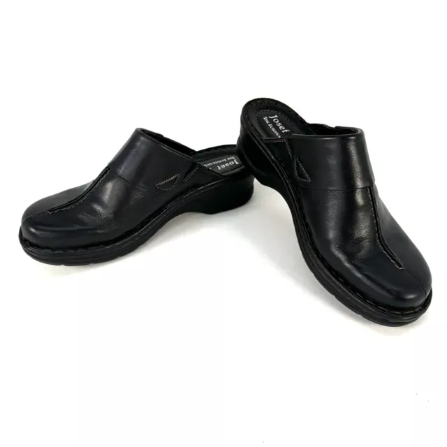 Josef Seibel Carole Mule Black Leather Slip-On Comfort Clogs Womans 8  EU 38