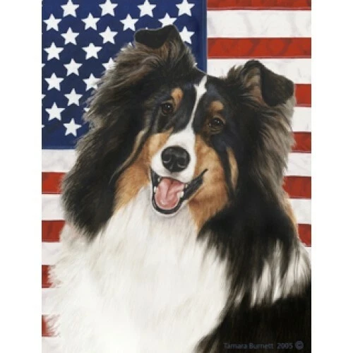 Patriotic (D2) Garden Flag - Tri Shetland Sheepdog Sheltie 320821