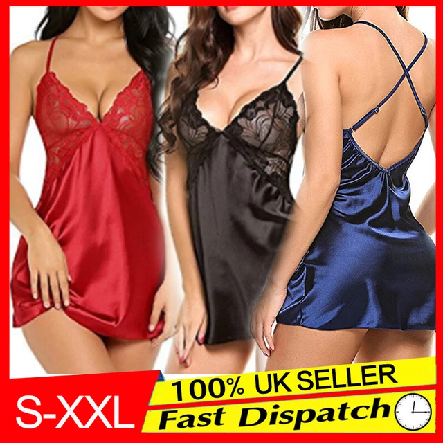Women Sexy Satin Silk Nightdress Lace Lingerie Sleepwear Ladies Wrap Dress Robe