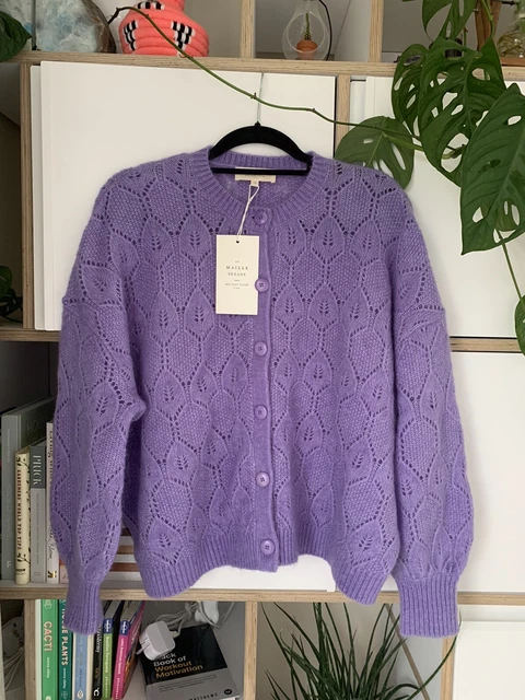 SEZANE PHOEBE LILAC Purple Wool Kid Mohair Knit Cardigan Jumper