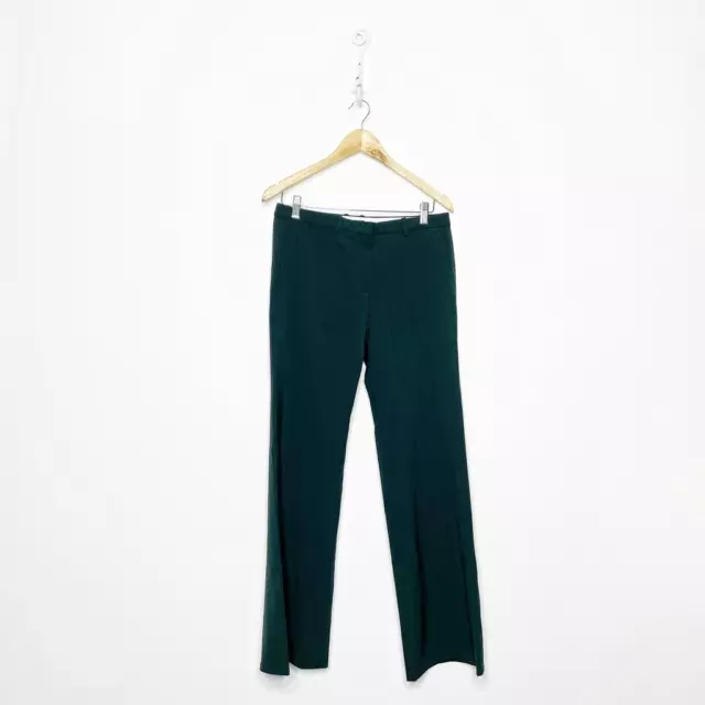 THEORY Heze Contour Straight Leg Pants Dark GREEN teal wool career WOMENS 4