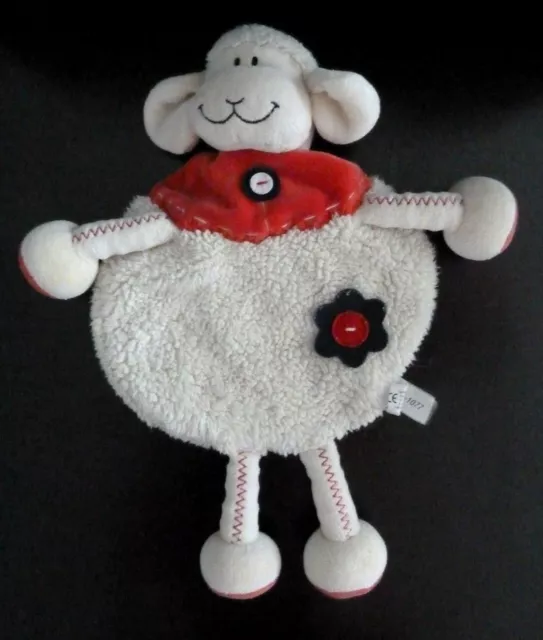 W7- Doudou Plat Marionnette Catimini Mouton Ecru Rouge Bleu Fleur Pattes - Tbe