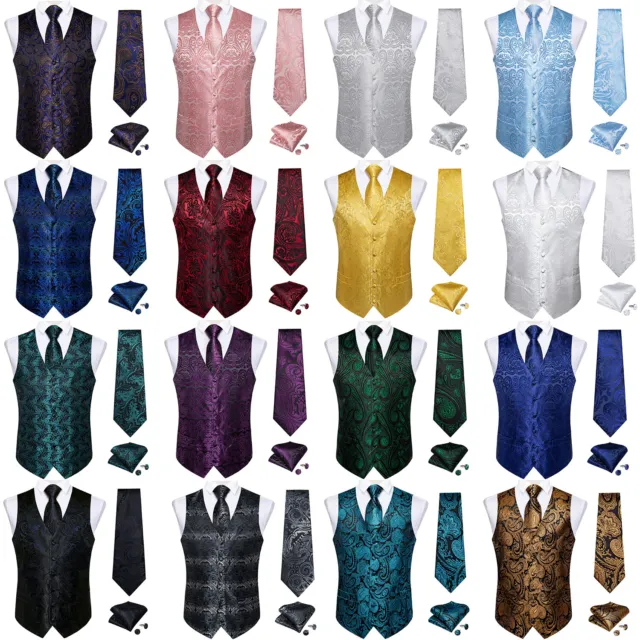Dibangu New Mens Formal Wedding Waistcoat Paisley Floral Suit Vest Slim Tie Set