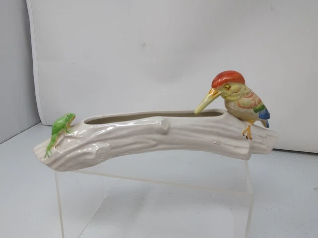 Vintage Miniature Planter Bird & Frog On A Log Made in Occupied Japan 9.75" long