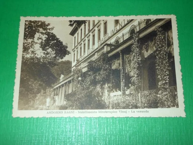 Cartolina Andorno Bagni - Stabilimento Idroterapico Vinaj - La veranda 1935 ca.