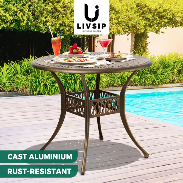 Livsip Garden Table Bronze Cast Aluminium Outdoor Patio Dining Side Table 75cm