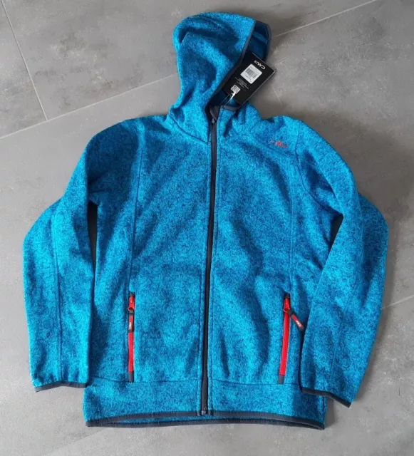 CMP Jungen Fleece Jacke Fix Hood Strickfleece Jacke Gr. 152 Blau Neu!