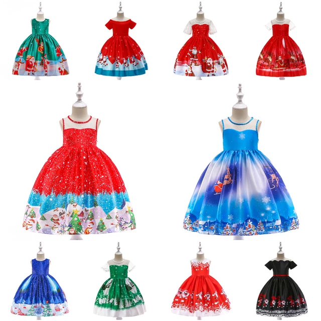 New Silk Santa Claus Girls Christmas Dress Xmas Princess Party Kids Clothes
