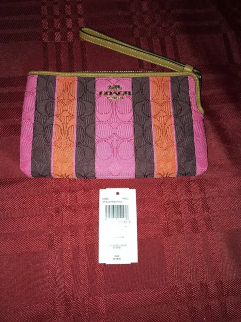 Coach Large Corner Zip Wristlet in Signature Jacquard w/ Stripes Pink C4566 NEW