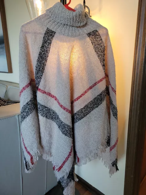 Plaid Turtleneck Poncho Shawl Wrap Sweater Cape Shrug One Size