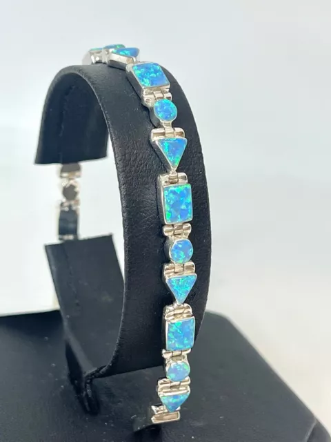 Light Blue  Hues Fire Opal 950 Sterling Silver Chain Tennis Bracelet Design