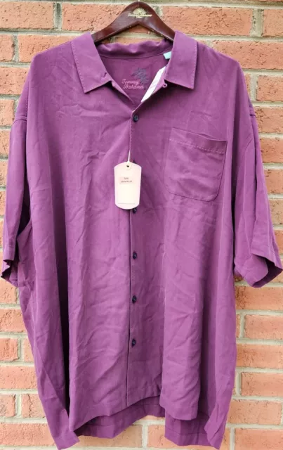 $98 Tommy Bahama Mens Catalina Twill Hawaiian Silk Purple S/S Camp Shirt Xxl 2Xl