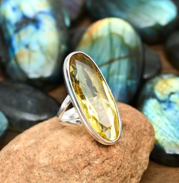 Yellow Citrine Gemstone 925 Silver Ring Handmade Jewelry Ring Gift For Women