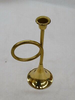 Vintage Solid Brass French Horn Bugle Trumpet Taper 9" Candle Holder