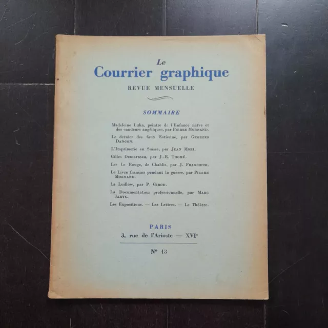 Le Courrier Graphique Revue Des Arts Graphiques N° 13 1938  Estienne Demarteau