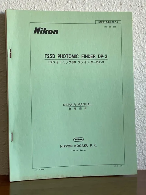 Nikon DP-3 para F2 Photomic SB Finder Servicio Original Reparación Manual DP3