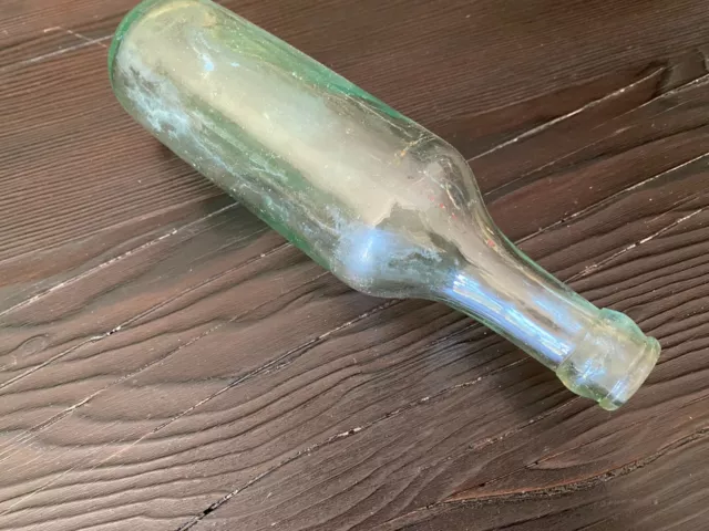 Antique Glass Round Bottom 2 Part Mold Green Soda Bottle 9" Torpedo Blob