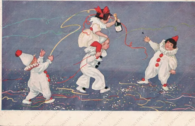 1924 Bambini PIERROT Maschere festa Cartolina