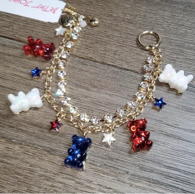 Betsey Johnson Red White & Blue Gummy Bear Bracelet W/ Crystal Stars