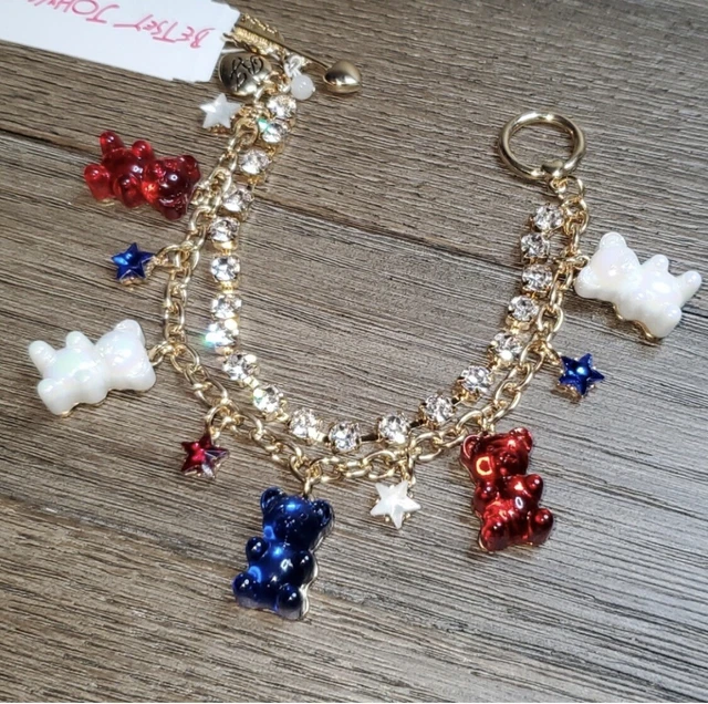 Betsey Johnson Red White & Blue Gummy Bear Bracelet W/ Crystal Stars