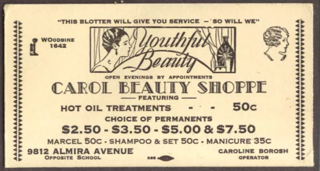 Carol Beauty Shoppe blotter Cleveland? OH 1930s