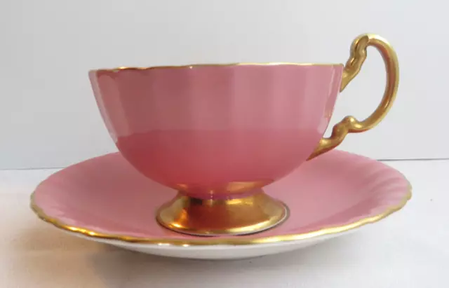 Vintage Aynsley Fine English Bone China Pink Tea Cup & Saucer Roses Gold