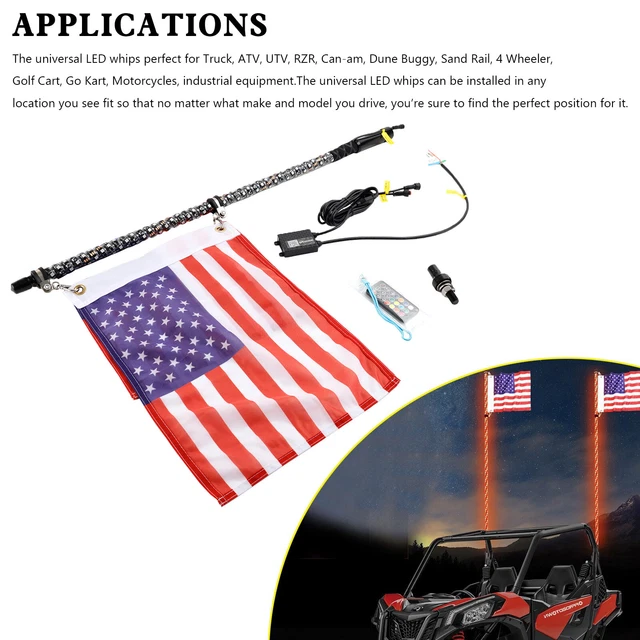 Fouet Lumineux LED RGB En Spirale Pour VTT/SUV - Télécommande, 300 Motifs, Fonction Clignotant/frein | 2FT (0,6M)