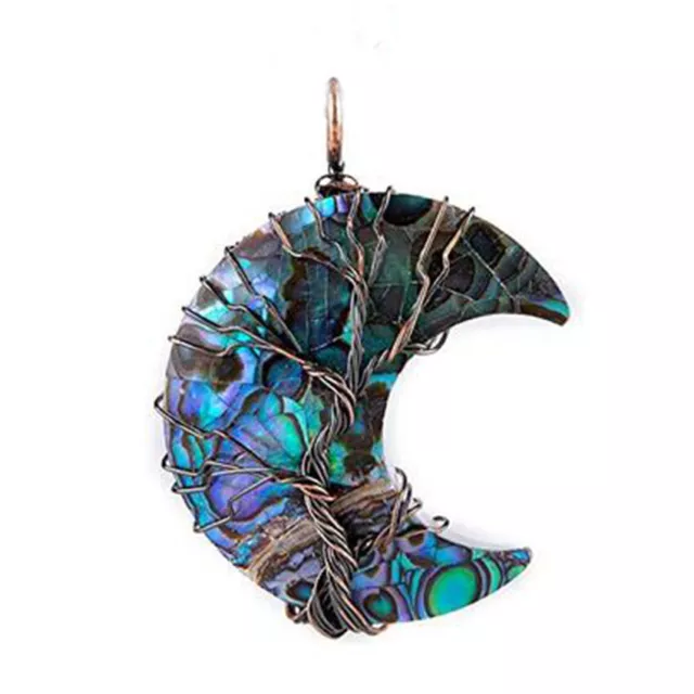 Natural Abalone Shell Wire Wrap Tree of Life Crescent Moon Beads Shell Pendants