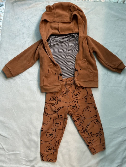 Carters Baby Boys 3 Piece Set Bear Fleece Sweater Sz 18M Bodysuit Snap