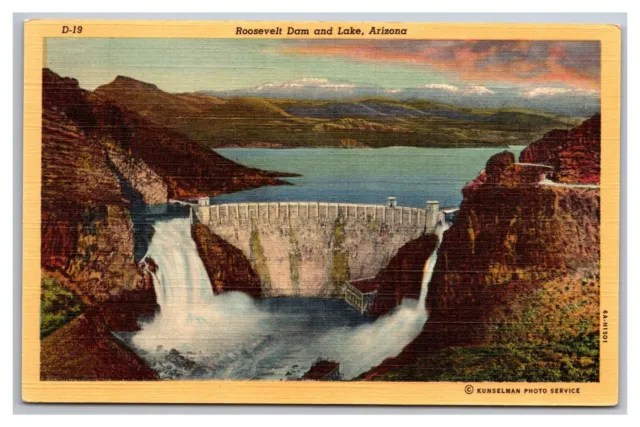 Postcard Arizona Roosevelt Dam and Lake