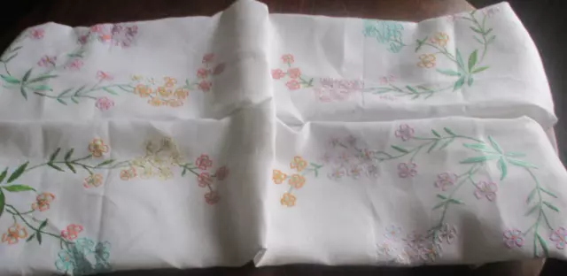 VINTAGE LINEN  HAND EMBROIDERED TABLECLOTH  48" x 48"