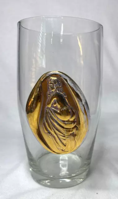 Vintage Erotic Drinking Glass or Vase Gold Leaf Seal Applied Kitsch Nude Lady