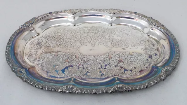 Ornate Oval Serving Tray Silver Plated Vintage 25cm 10"