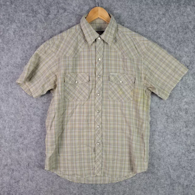 Dickies Shirt Mens Medium Beige Short Sleeve Button Up Pearl Snap Collared 4344