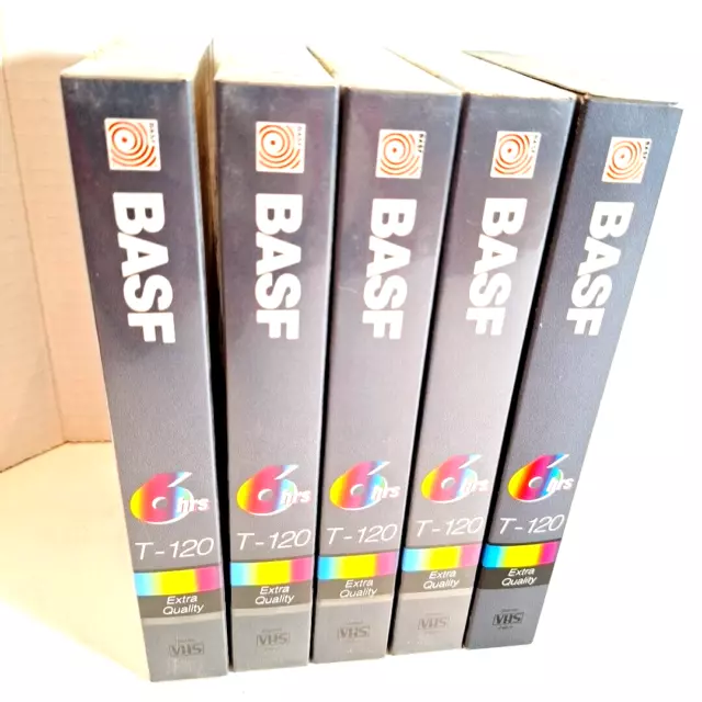 BASF Blank VHS Tapes Lot of 5 T-120 6 Hours VCR Tapes NEW