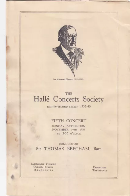 Concert Programme 1939 Manchester Halle Thomas Beecham All Sibelius Henry Holst