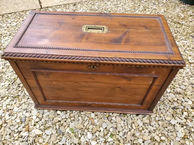 Antique/Vintage Wooden box with hinged lid - with brass handles