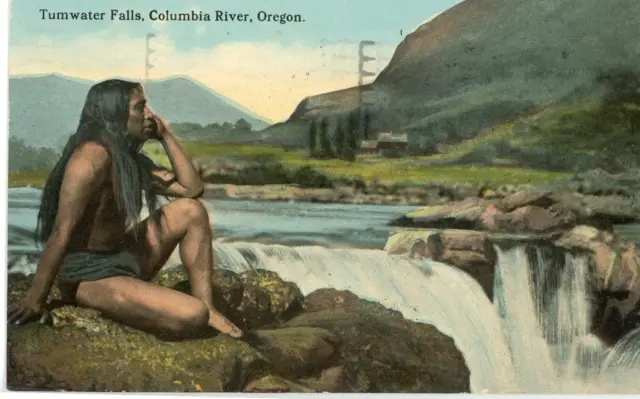 Postcard Early View of Native American at Tumwater Falls, Columbia River, OR. Z9