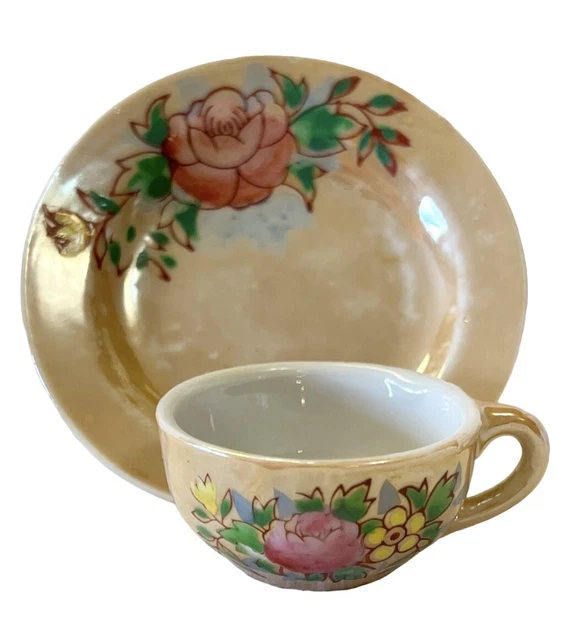 Miniature Occupied Japan Teacup Saucer Set Floral Hand Painted Collectible