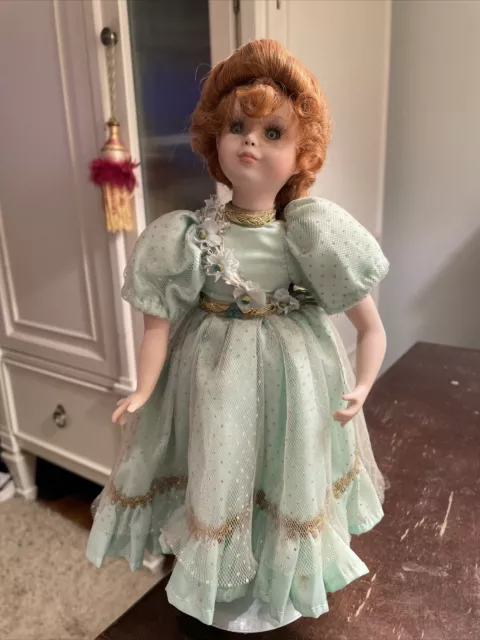 Paradise Galleries Treasury Collection Porcelain Redhead Doll W/Green Dress