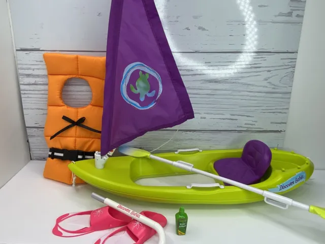 American Girl Doll Lea’s Ocean Kayak Set Flippers Snorkle Life vest Sun Screen