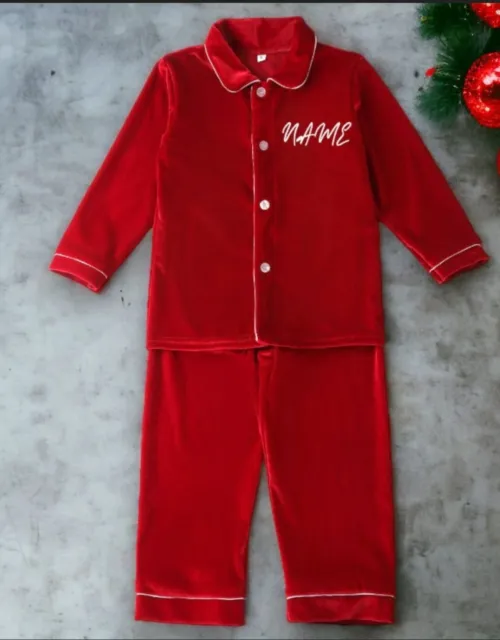 Luxury Personalised Girls/Boys Red Christmas  Pyjama Set Xmas PJs UK STOCK