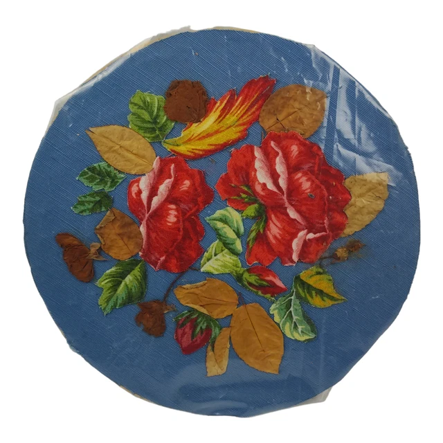 QUADRO Tecnica Mista Collage Fiori SECCHI E TESSUTO su Pannello Vintage del 900