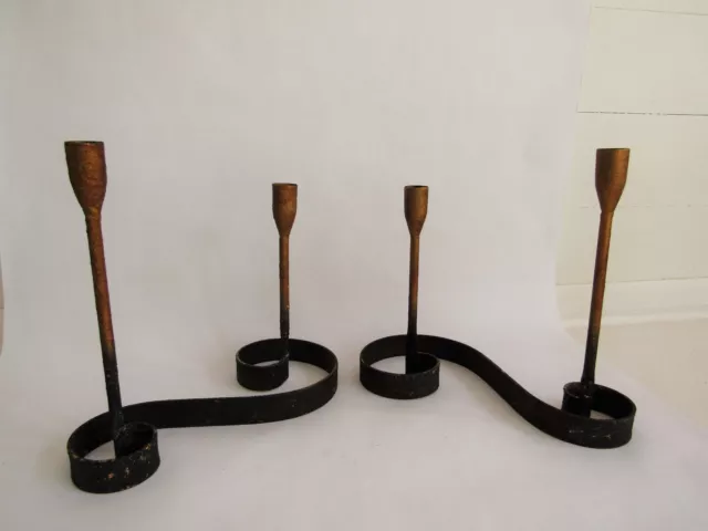 hand forged wrought iron scroll work candle holder set brutalist farmhouse style